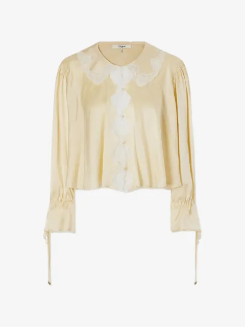 Chloé fluid top in washed silk satin & lace