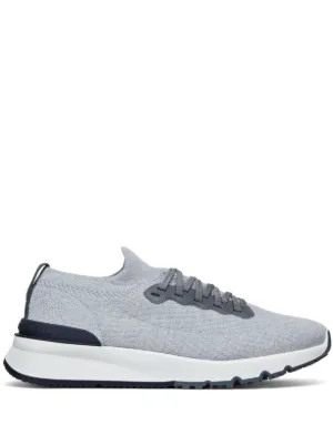 Brunello Cucinelli knit leather-trim sneakers