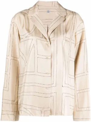 TOTEME monogram silk pj top ivory