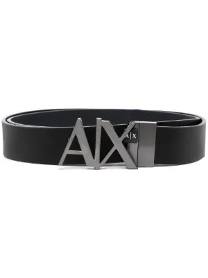 Armani Exchange logo plaque leather belt