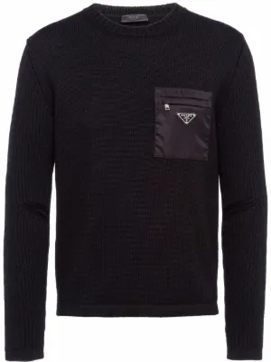 Prada logo-patch ribbed-sleeve sweater