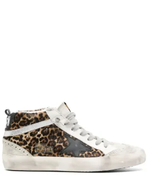 Golden Goose Mid Star trainers in leopard print pony skin with black star