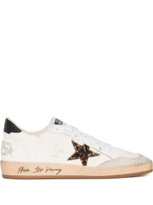 Golden Goose Ball Star trainers with leopard print pony skin star and black heels tab