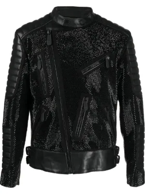 Philipp Plein leather disco biker jacket crystals