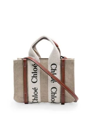 Chloé mini Woody linen tote bag