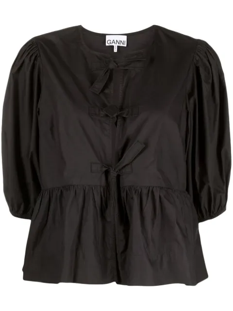 GANNI cotton poplin peplum tie blouse