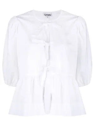 GANNI cotton poplin peplum tie blouse