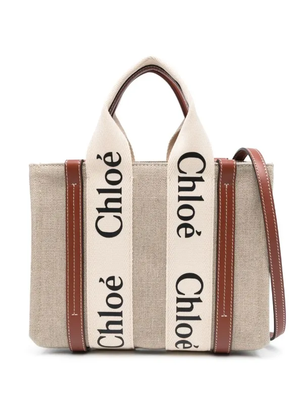 Chloé small woody tote bag in linen