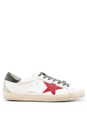 Golden Goose Super-Star trainers with red suede star and green leather heels tab