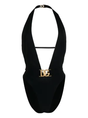 Dolce & Gabbana one-piece swimsuit with plunging neck and belt