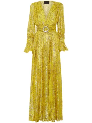 Philipp Plein metallic-threading front-slit maxi dress