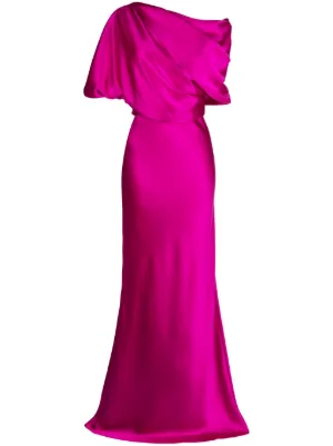 Amsale off-shoulder satin draped-detail gown