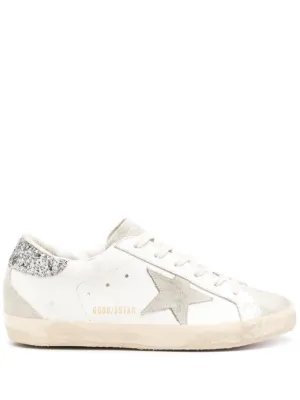 Golden Goose Super-Star trainers with gray star and silver glitter heels tab