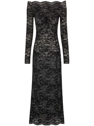 Rabanne floral-lace bardot-collar dress