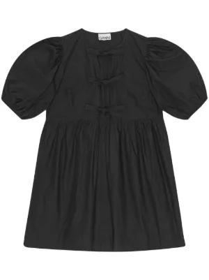 GANNI black cotton poplin tie string mini dress