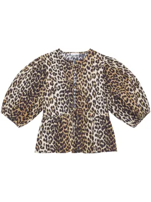 GANNI leopard-print organic-cotton blouse