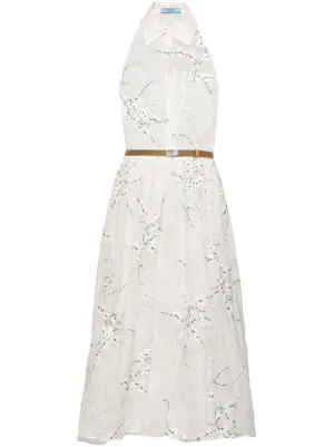Prada floral-embroidered silk midi dress
