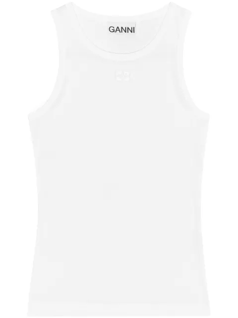 GANNI white soft cotton rib tank top