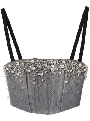 Miu Miu crystal-embellished denim cropped top