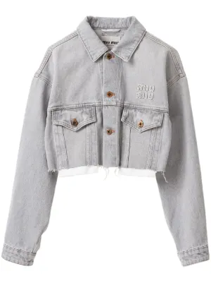 Miu Miu logo-appliqu&eacute; cropped denim jacket