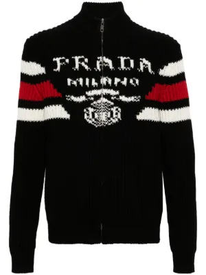 Prada logo-jacquard cashmere cardigan