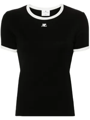 Courr&egrave;ges logo-patch contrasting-trim T-shirt