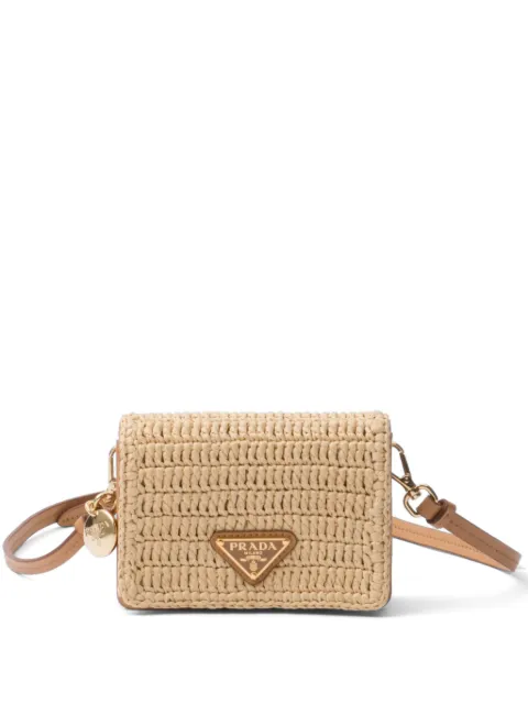 Prada triangle-logo raffia cardholder