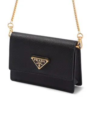 Prada Saffiano-leather card holder with shoulder strap