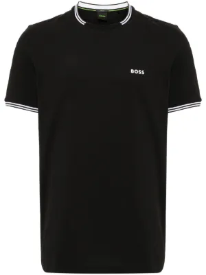 BOSS stretch-cotton T-shirt with stripes and logo