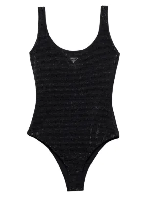 Prada jersey one-piece swimsuit with rhinestones