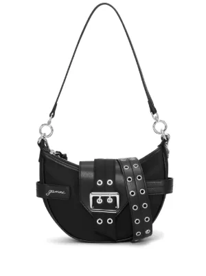 GANNI buckle-detail logo-patch shoulder bag