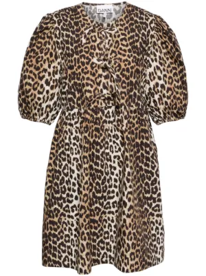 GANNI leopard printed cotton mini dress