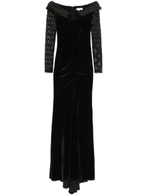 NISSA lace insert velvet maxi dress