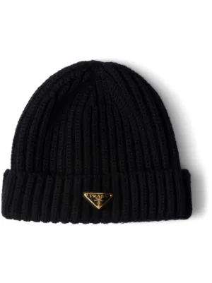 Prada triangle-logo ribbed beanie