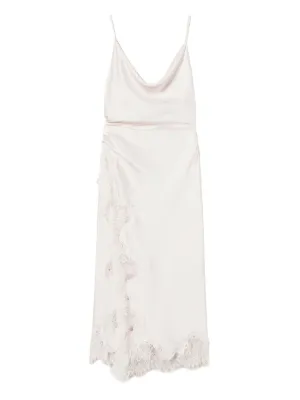 TWINSET lace-trim satin slip midi dress