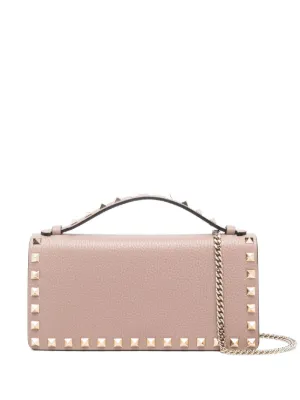 Valentino Garavani Rockstud wallet with chain in grainy calfskin