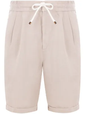 Brunello Cucinelli Garment-dyed Bermuda shorts in linen gabardine with drawstring and pleat