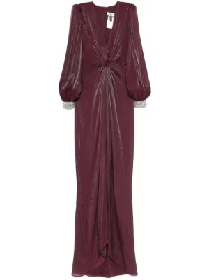 NISSA twist-detail chiffon maxi dress