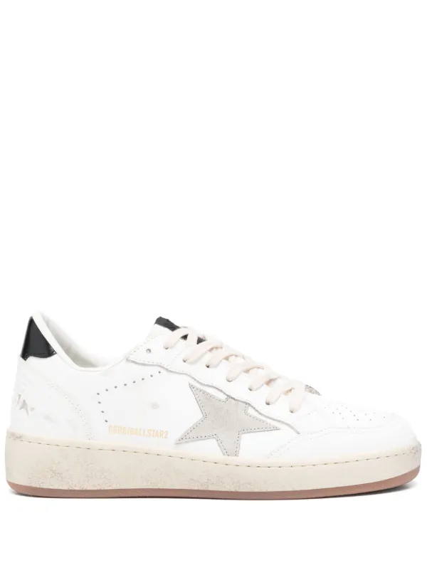 Golden Goose Ball Star trainers with ice-gray suede star and glossy black leather heels tab