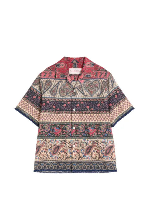 Valentino Garavani bowling shirt in cotton muslin with Voyage Imaginaire print and Passementerie trims