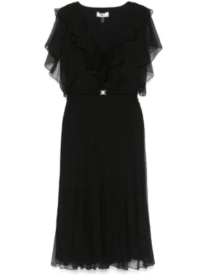 NISSA floral-appliqué silk midi dress
