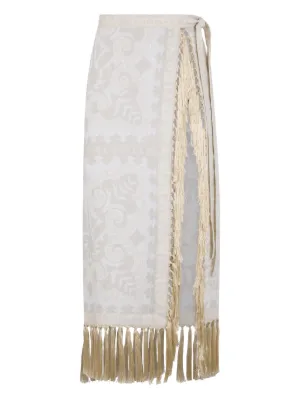 Valentino Garavani fringed patterned midi skirt