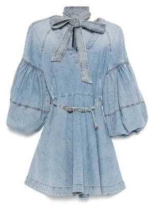 ZIMMERMANN tie-neck denim mini dress