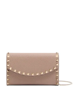 Valentino Garavani Rockstud wallet with chain in grainy calfskin