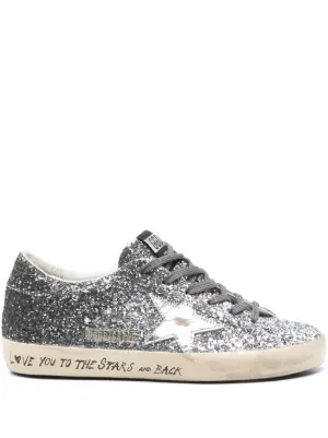 Golden Goose Super Star trainers with glitter upper and silver metallic leather star