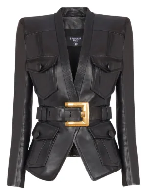 Balmain 1-button belted leather jacket