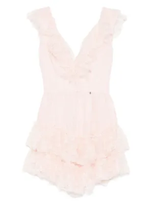 NISSA rhinestone-embellished lace mini dress