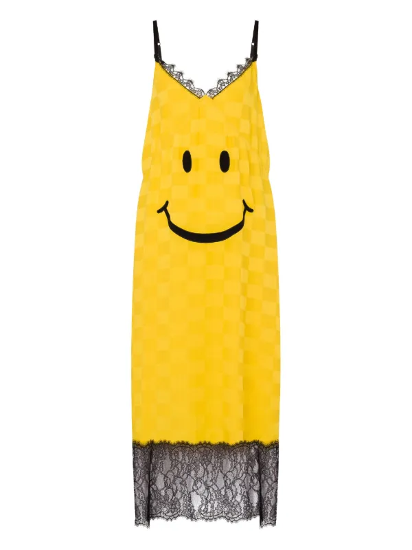 Moschino x Smiley graphic lace-trimmed midi dress