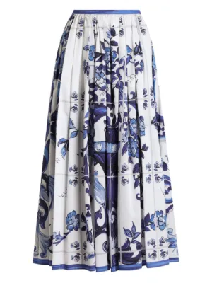 Dolce & Gabbana Majolica-print long cotton satin skirt