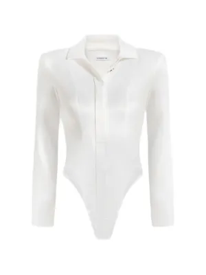 Mani&egrave;re De Voir Louise wide shoulder satin shirt bodysuit